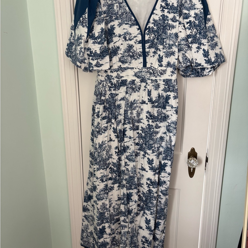 Hyacinth House Blue Toile Reynolds Midi Dress